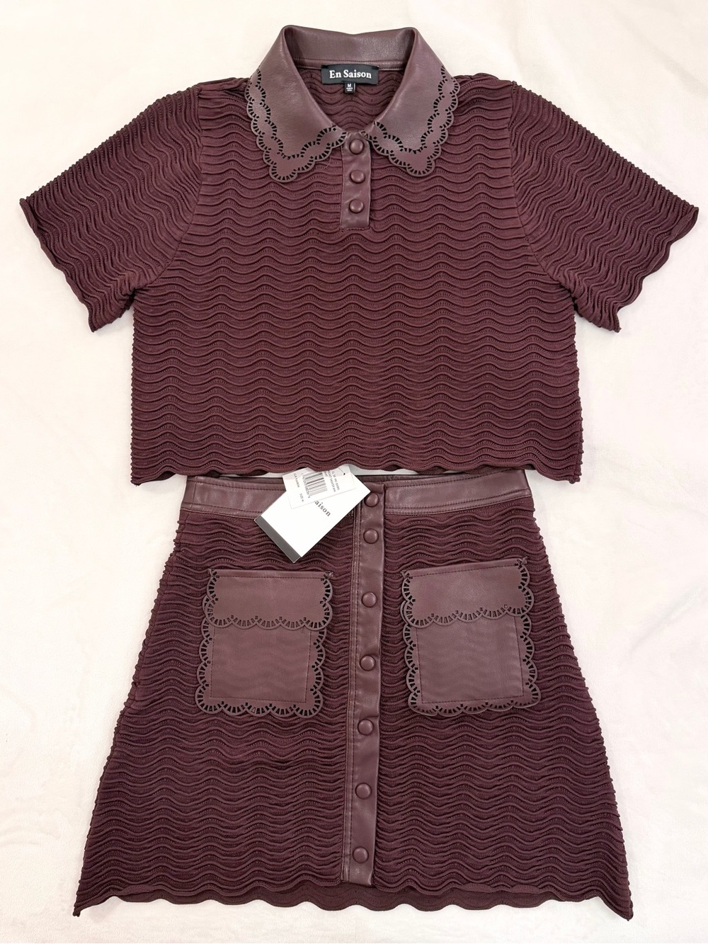 En Saison Delphine Top & Skirt Set in Burgundy
